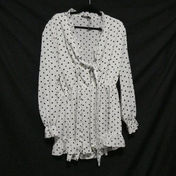 BOOHOO | size 16 | Black and White PolkaDot Romper | Tie Front - Picture 1 of 16